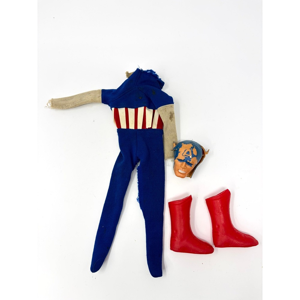 Vintage 1966 Ideal Captain Action Captain America Outfit Boots Mask Parts Set - Picture 1 of 7